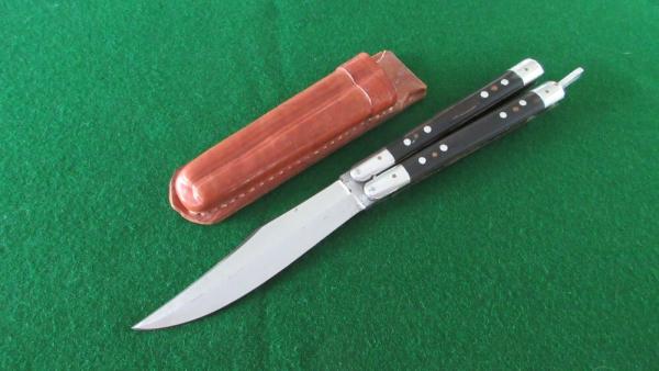 RARE WWII FHM Philippine Batangas Balisong Butterfly Knife w/Original Leather Pouch