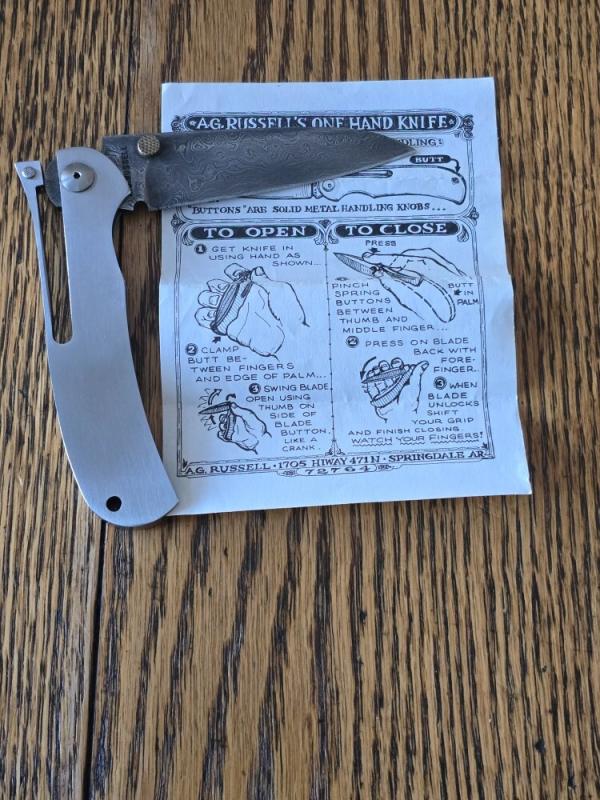 A.G. Russell Original One-Hand Knife – Rare Damascus Blade – Made in USA (Assembled)