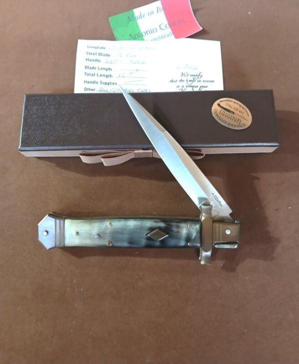 12"MALTESE SHEEP HORN (RAM)SWITCH BLADE BY ANTONIO CONTINI SARDINIA, ITALY