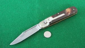 RARE c 1960s BOKER 1909 GUARDIAN ETCHED Tortoise Shell Scales Engraved NICE