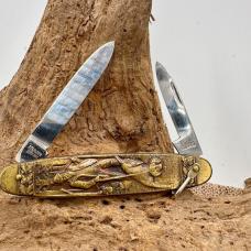 ARNEX VINTAGE SOLINGEN GERMANY POCKET KNIFE STAINLESS 2 BLADE HUNTING SCENE -127