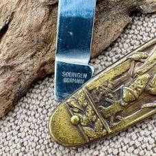 ARNEX VINTAGE SOLINGEN GERMANY POCKET KNIFE STAINLESS 2 BLADE HUNTING SCENE -127