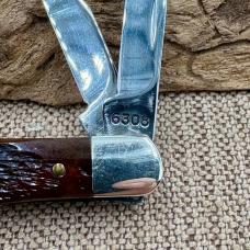 CASE XX 6308 JIGGED BONE SPLIT BACK 3 BLADE WHITTLER POCKET KNIFE 1984 (181)