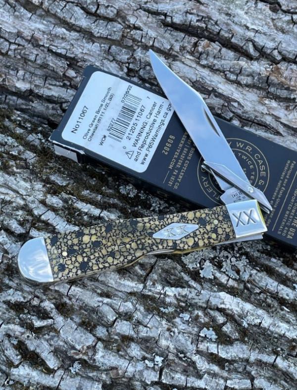 CASE XX ** SFO 2022 SMOOTH OLIVE GREEN BONE LIZARD SKIN CHEETAH