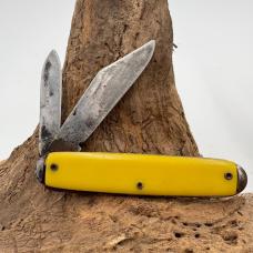 COCA COLA Advertising Knife Made In USA 2 Blade Jack Smooth Yellow Handle (93)