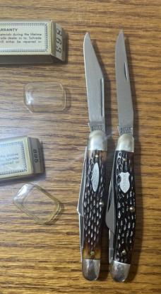 2 VINTAGE '74-'80 SCHRADE NY USA POCKET KNIVES 895 & 863 - VIEW TUBE BOX - NOS