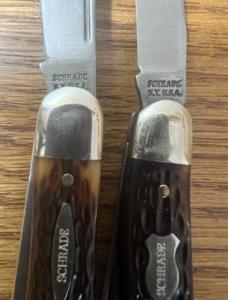 2 VINTAGE '74-'80 SCHRADE NY USA POCKET KNIVES 895 & 863 - VIEW TUBE BOX - NOS