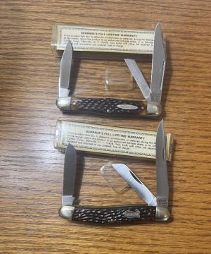 2 VINTAGE 74-80 SCHRADE NY USA POCKET KNIVES 895 amp 863 - VIEW TUBE BOX - NOS