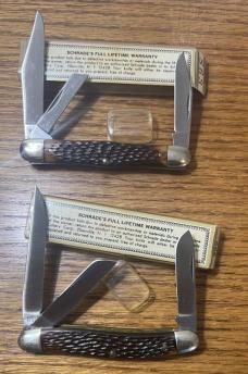 2 VINTAGE '74-'80 SCHRADE NY USA POCKET KNIVES 895 & 863 - VIEW TUBE BOX - NOS