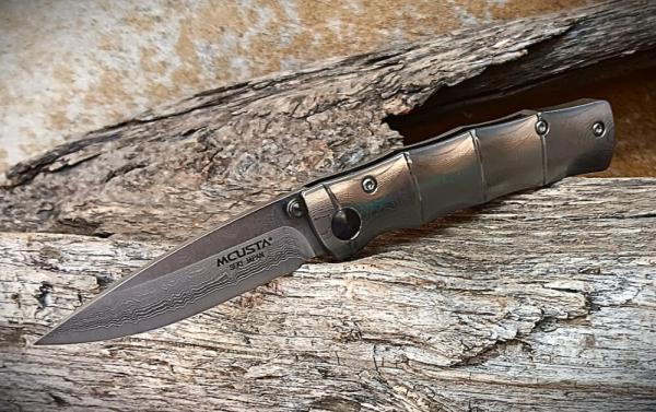 Mcusta MC-33D Shinra Take VG-10 Core Damascus Blade 3.75" Bamboo Damascus Seki Japan Folding Knife