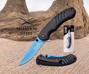 Elite Tactical A1015 Black G-10 Spring Assisted Knife - Blue Blade Pocket Clip
