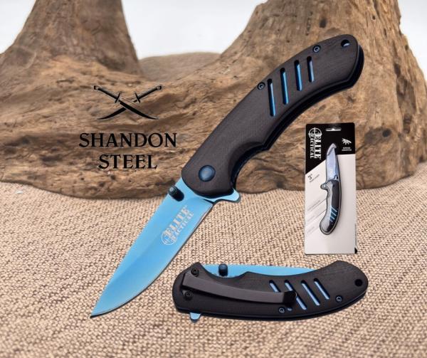 Elite Tactical A1015 Black G-10 Spring Assisted Knife - Blue Blade Pocket Clip