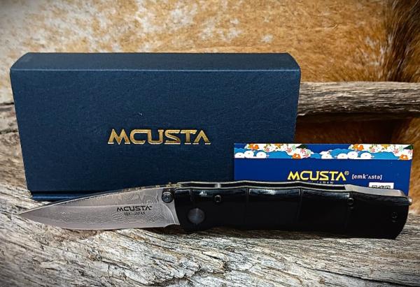 Mcusta MC-76DP Shinra Emotion Take VG-10 Core Damascus 3.75" Black Pakkawood Handle Folding Knife