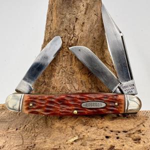 Robeson Shuredge USA Vintage 633594 Dark Red Bone 3 Blade Pocket Knife 214
