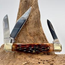 JOHN PRIMBLE MANCHESTER OHIO USA/CHINA JP30OO76 3 BLADE STOCKMAN POCKET KNIFE