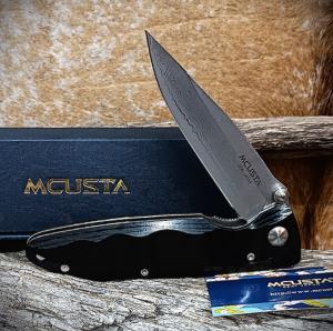 Mcusta MC-17D Classic Wave 4.37" Closed VG-10 Core Damascus Black Pakkawood Folding Knife
