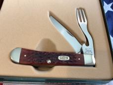Case xx 2002 Hobo Knife w/ Chestnut Brown Bone Handles & Sheath + Lighter -Mint NOS