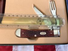 Case xx 2002 Hobo Knife w/ Chestnut Brown Bone Handles & Sheath + Lighter -Mint NOS