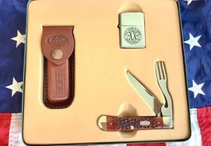 Case xx 2002 Hobo Knife w Chestnut Brown Bone Handles amp Sheath Lighter -Mint NOS