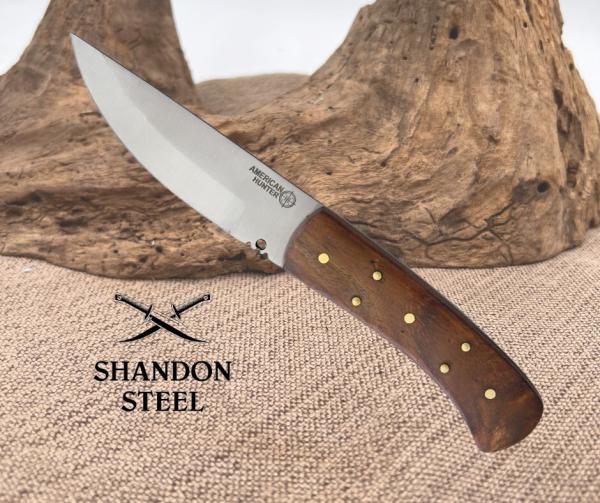 American Hunter Patch Fixed Knife 4.5" Stainless Steel Blade Rosewood Handle 018