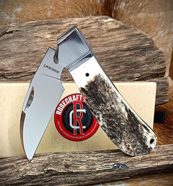 RoseCraft Blades Genuine Stag Clinch River Swayback RCT005-STG D2 Wharncliffe