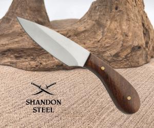 Drop Point Patch Knife Western Fixed Blade DH-7989 wood handle leather sheath