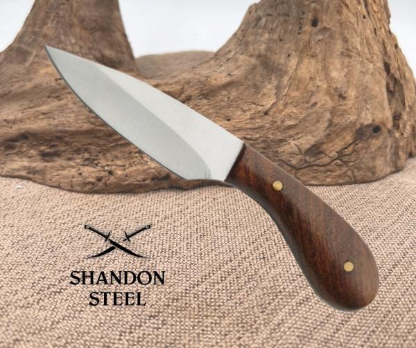 Drop Point Patch Knife Western Fixed Blade DH-7989 wood handle leather sheath