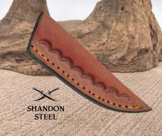 Drop Point Patch Knife Western Fixed Blade DH-7989 wood handle leather sheath