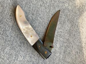 Vintage Spectacular RB JOHNSON Clearwater MN DamascusPearl Handled Custom Linerlock Folderk