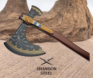 Viking Axe 40quot Stainless Steel Blade Two Handed Ashwood Handle Rune Artwork