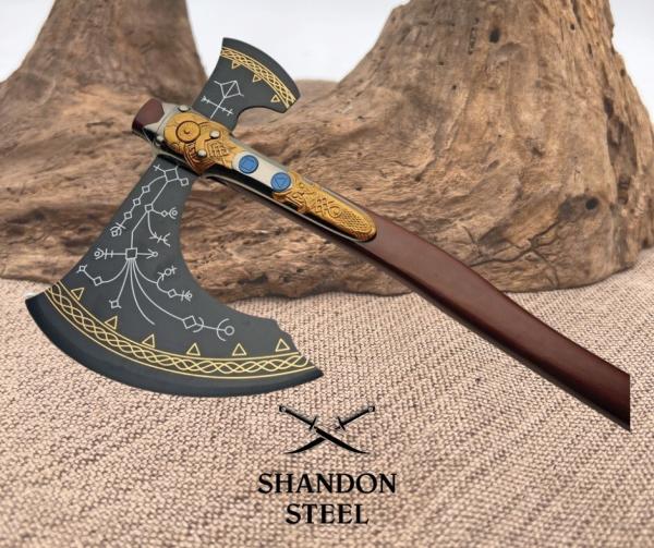 Viking Axe 40" Stainless Steel Blade Two Handed Ashwood Handle Rune Artwork