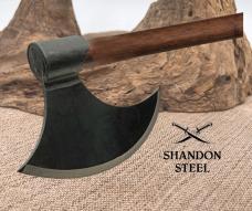 Medieval Bearded Axe 12" Forged Look Stainless Steel Head Brown Wood Handle