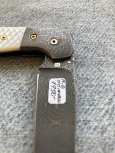 Vintage R.B. JOHNSON, Clearwater, Minnesota, Damascus CHECKERED Pearl Handled Custom Linerlock Knife