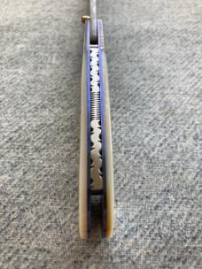 Vintage R.B. JOHNSON, Clearwater, Minnesota, Damascus CHECKERED Pearl Handled Custom Linerlock Knife