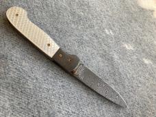 Vintage R.B. JOHNSON, Clearwater, Minnesota, Damascus CHECKERED Pearl Handled Custom Linerlock Knife