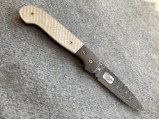 Vintage R.B. JOHNSON, Clearwater, Minnesota, Damascus CHECKERED Pearl Handled Custom Linerlock Knife