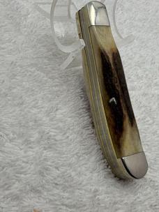 Bear MGC Vintage Stag Handles 2 Blade Med Size Trapper Made In USA (#14)