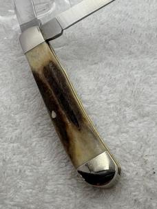 Bear MGC Vintage Stag Handles 2 Blade Med Size Trapper Made In USA (#14)