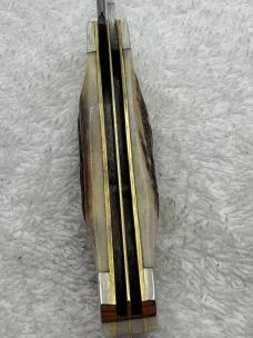 Bear MGC Vintage Stag Handles 2 Blade Med Size Trapper Made In USA (#14)