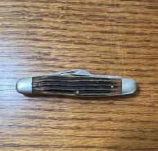 VINTAGE '81-'90 QUEEN USA - BONE HANDLE - 3 BLADE STOCKMAN POCKET KNIFE