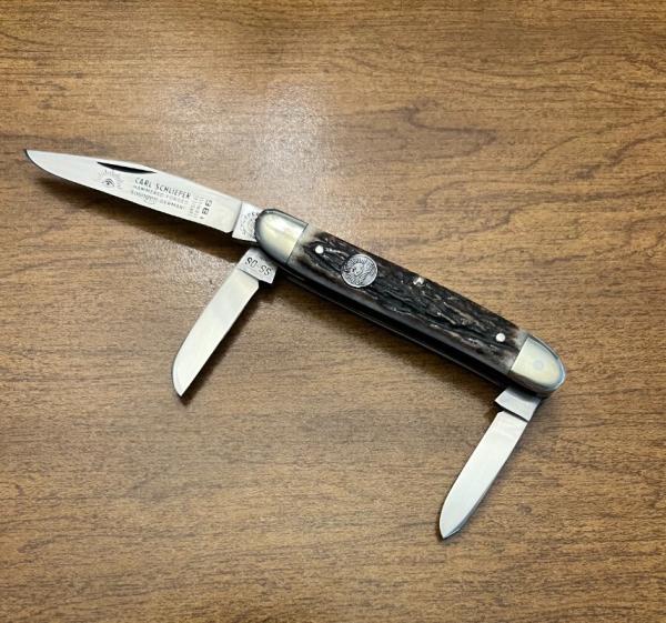 VINTAGE '86 C SCHLIEPER SOLIGEN GERMANY SS-DS STAG HANDLE POCKET KNIFE