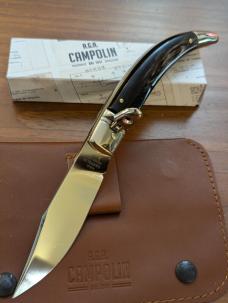 NIB AGA CAMPOLIN DIANA LEVERLOCK AUTO IN SMOKY BLACK BRAZILIAN HORN WITH BOX AND SHEATH 