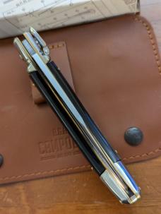NIB AGA CAMPOLIN DIANA LEVERLOCK AUTO IN SMOKY BLACK BRAZILIAN HORN WITH BOX AND SHEATH 