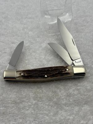 Browning Vintage Made In Germany Stag Handle 3 Blade Stockman 58
