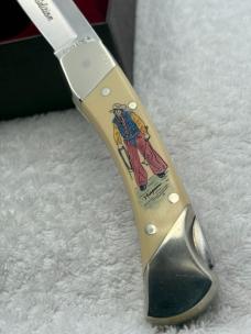 Schrade Cutlery Cowboy Commemorative Scrimshaw Knife Made In USA Limited Edition Vintage And Rare