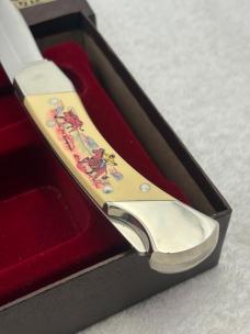 Schrade Cutlery Cowboy Commemorative Scrimshaw Knife Made In USA Limited Edition Vintage And Rare