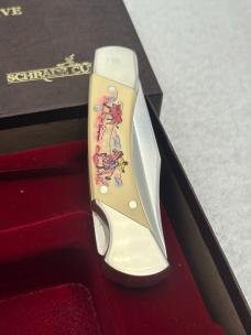 Schrade Cutlery Cowboy Commemorative Scrimshaw Knife Made In USA Limited Edition Vintage And Rare