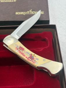 Schrade Cutlery Cowboy Commemorative Scrimshaw Knife Made In USA Limited Edition Vintage And Rare