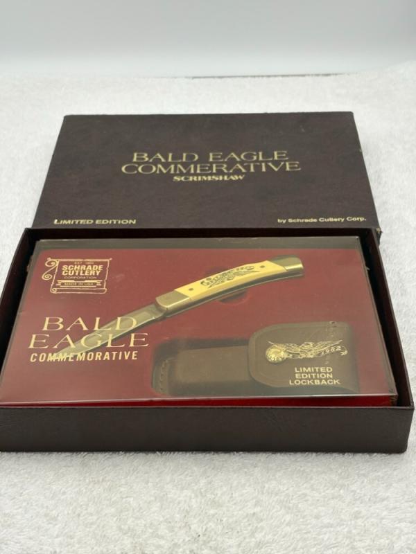 Vintage Schrade + 1782-1982 Bald Eagle Commemorative Scrimshaw Smokey LB5 Lockback 