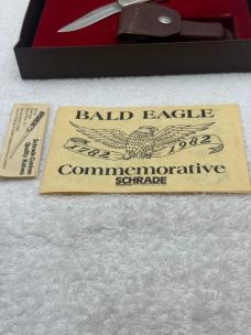 Vintage Schrade + 1782-1982 Bald Eagle Commemorative Scrimshaw Smokey LB5 Lockback 
